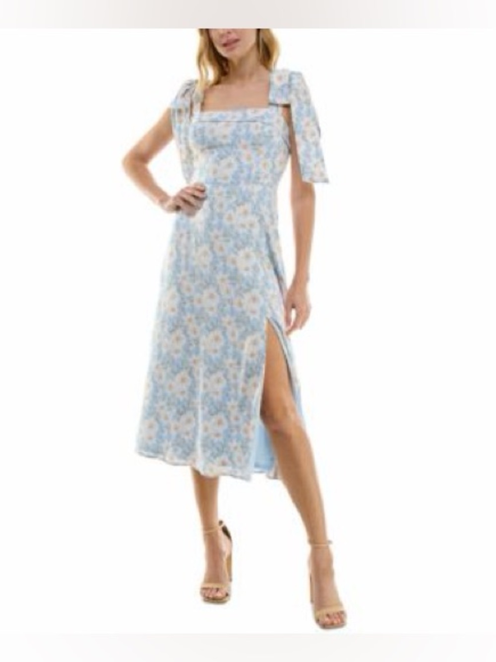 Trixxi Light Blue Floral Tie-Strap Midi Dress